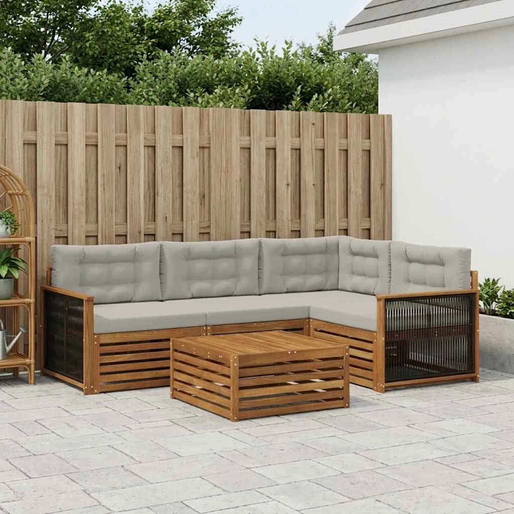 Set di divani da esterno 5 pz Naturale e Grigio Chiaro 3383324