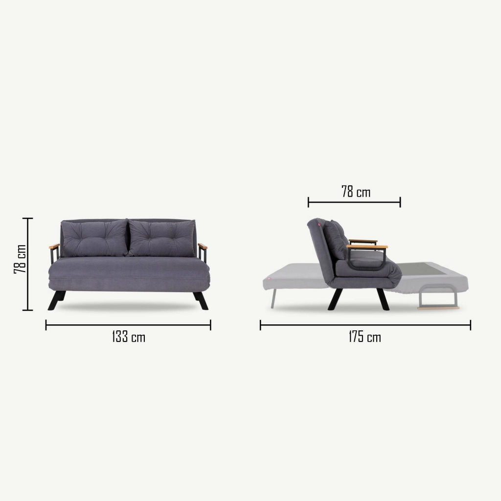 Calvin, Divano Letto 2 Posti Contenitore, 133x78 cm Grigio Scuro