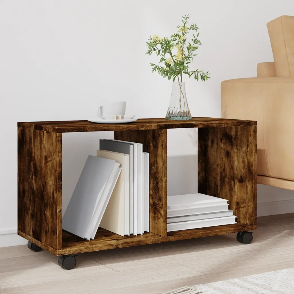 Mobiletto con Ruote Rovere Fumo 72x33x42,5 cm in Truciolato