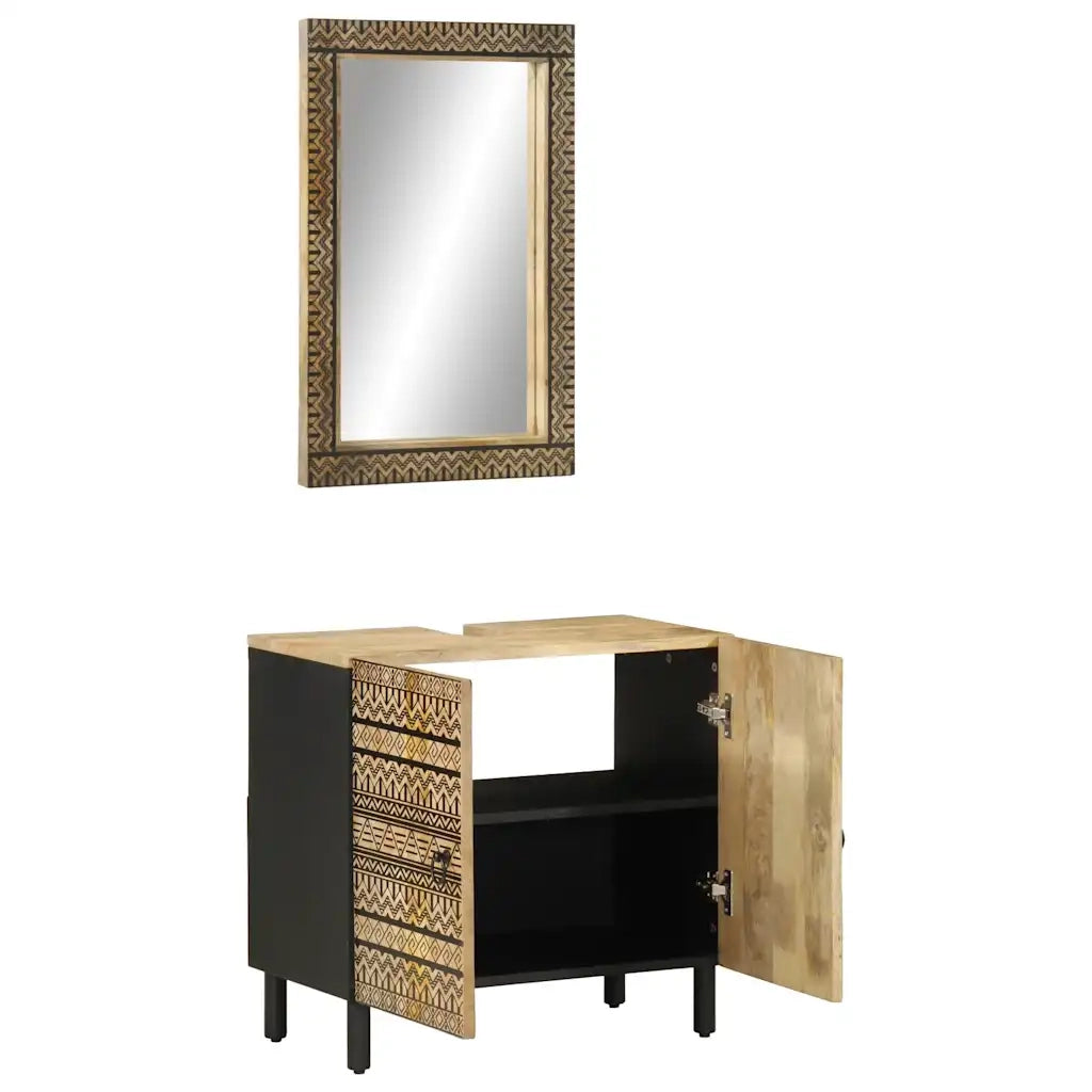 Set Mobili da Bagno | Armadio da bagno 2 pz in Legno Massello di Mango