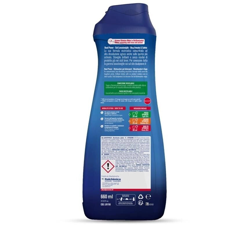 DUAL POWER DETERSIVO GEL LAVASTOVIGLIE BICARBONATO E SALVIA 33 LAVAGGI 660 ML