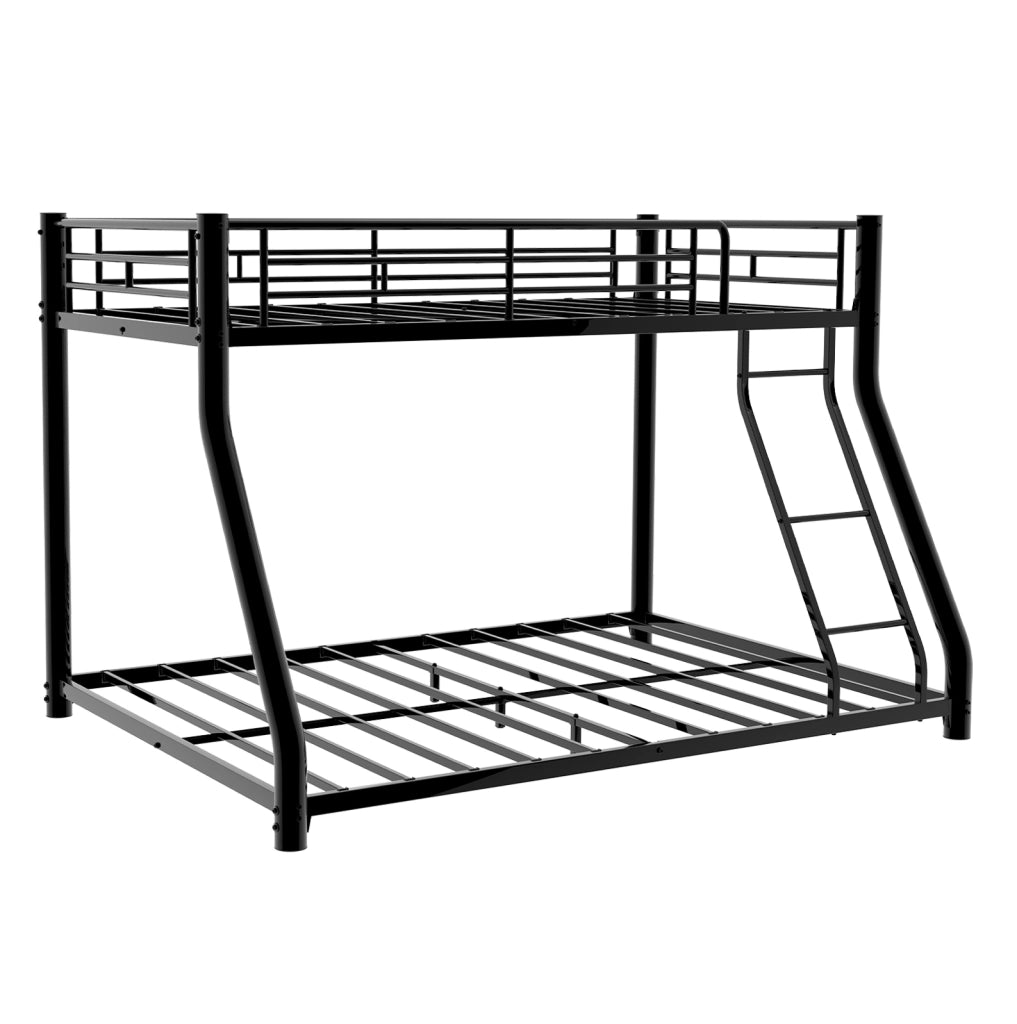 Letto a castello 90x190 cm e 140x190 cm con scala e sbarre di sicurezza in ferro nero