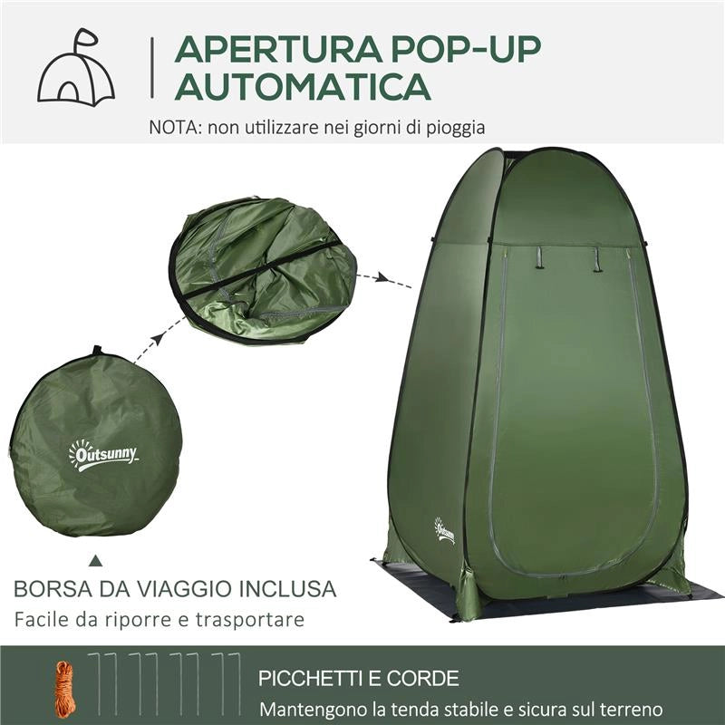 TENDA DOCCIA DA CAMPEGGIO E SPIAGGIA CON PORTA A CERNIERA E BORSA DI TRASPORTO 126X124X189 CM VERDE SCURO