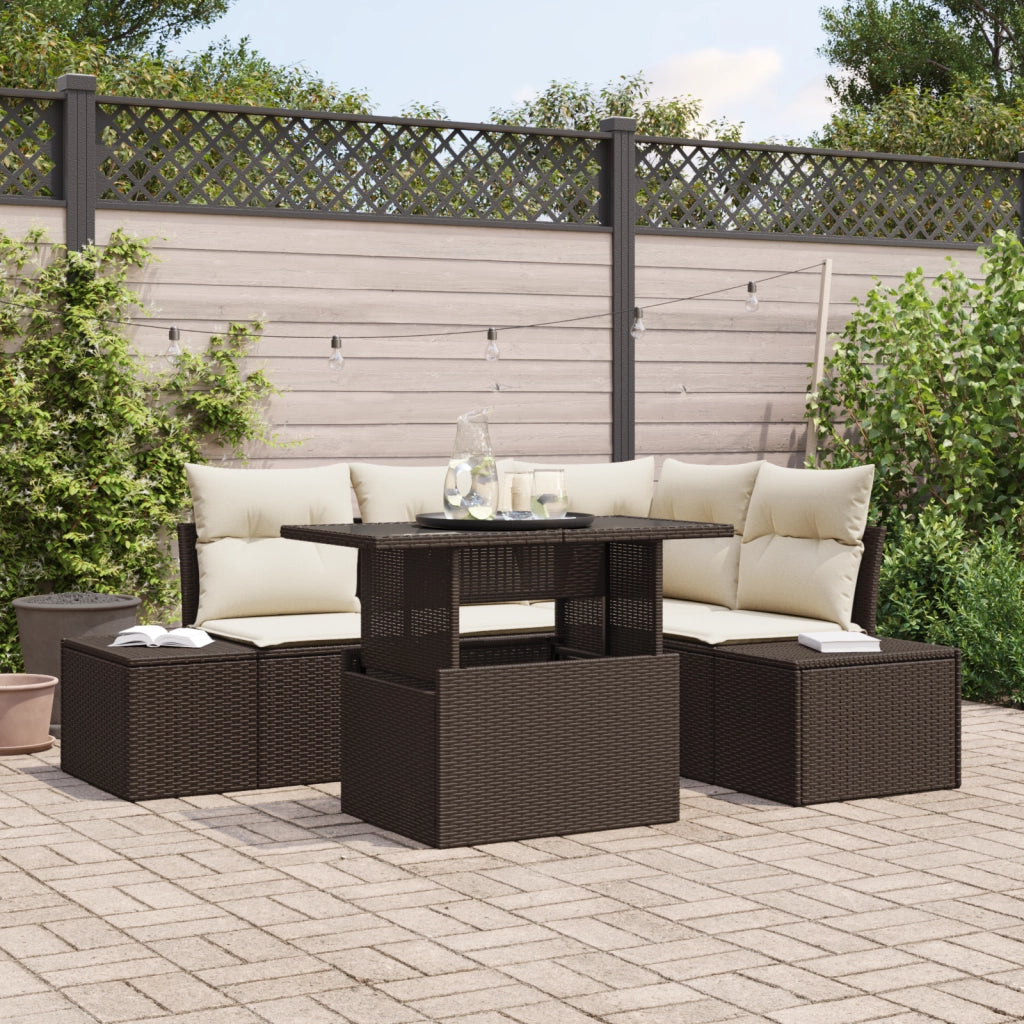 Set Divani Giardino con Cuscini Marrone Polyrattan