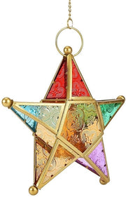 Lanterna appesa - Stella marocchina - Candelabro in ferro - Decorazione in vetro - Giardino/Terrazza - 19 x 19 x 6 cm - Lampada decorativa