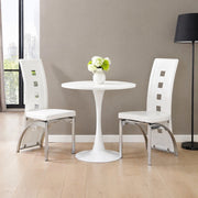 Sedia da pranzo 2 pezzi con schienale a motivo geometrico, PU bianco, gambe in metallo argentato 102,5 cm