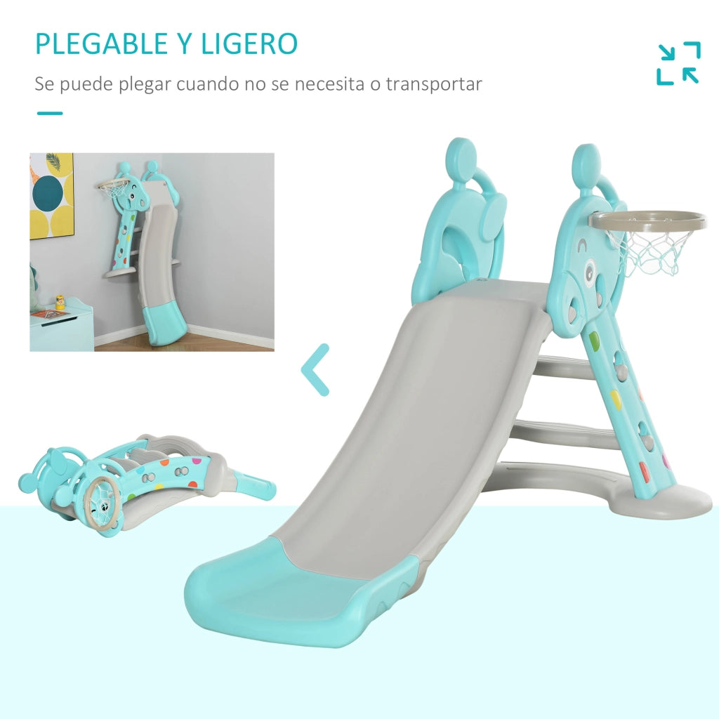 Letto a castello con scivolo e canestro ¨C zephmum ¨C azzurro e grigio 140x87x85,5 cm