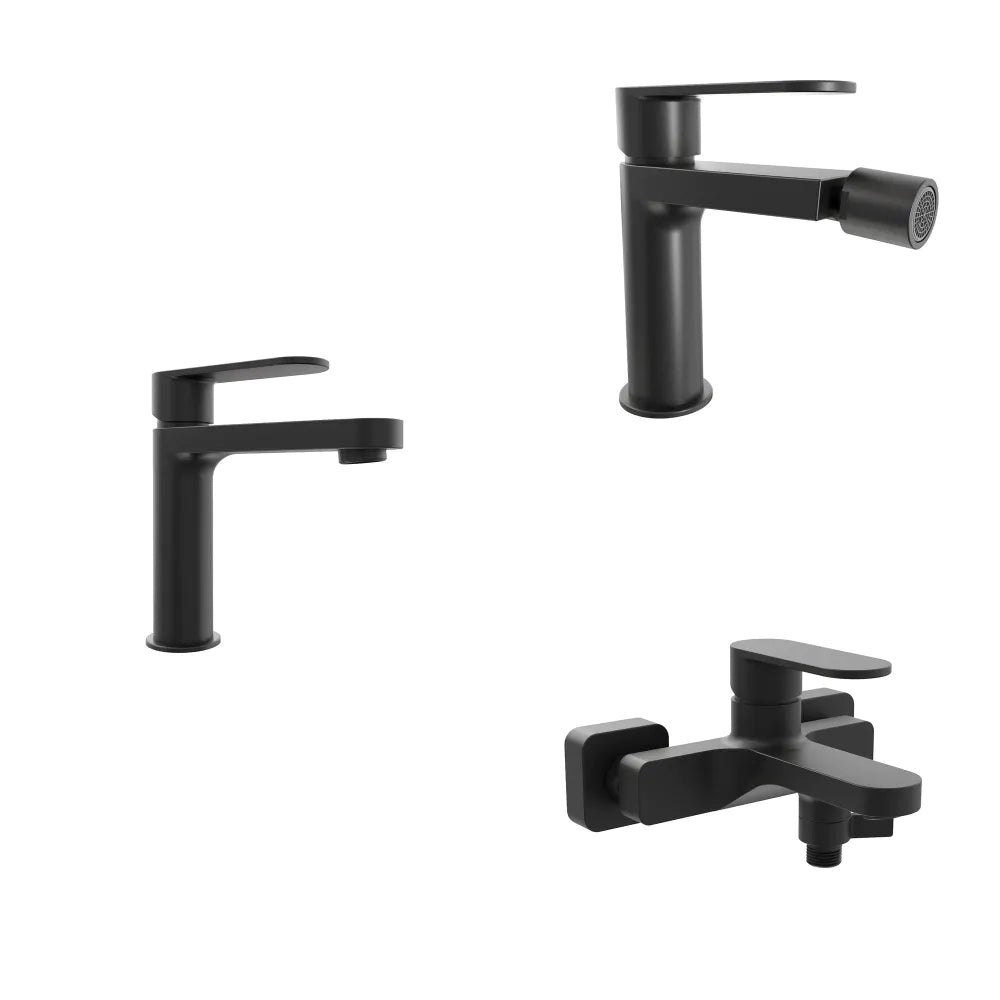 Set miscelatori lavabo 16cm bidet miscelatore esterno vasca nero opaco | Margot