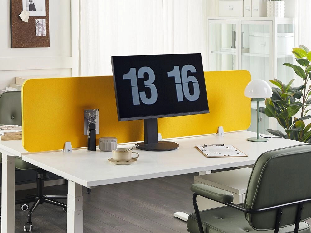 Pannello Divisorio Fonoassorbente per scrivania in PET Giallo 180 x 40 cm tavolo ufficio