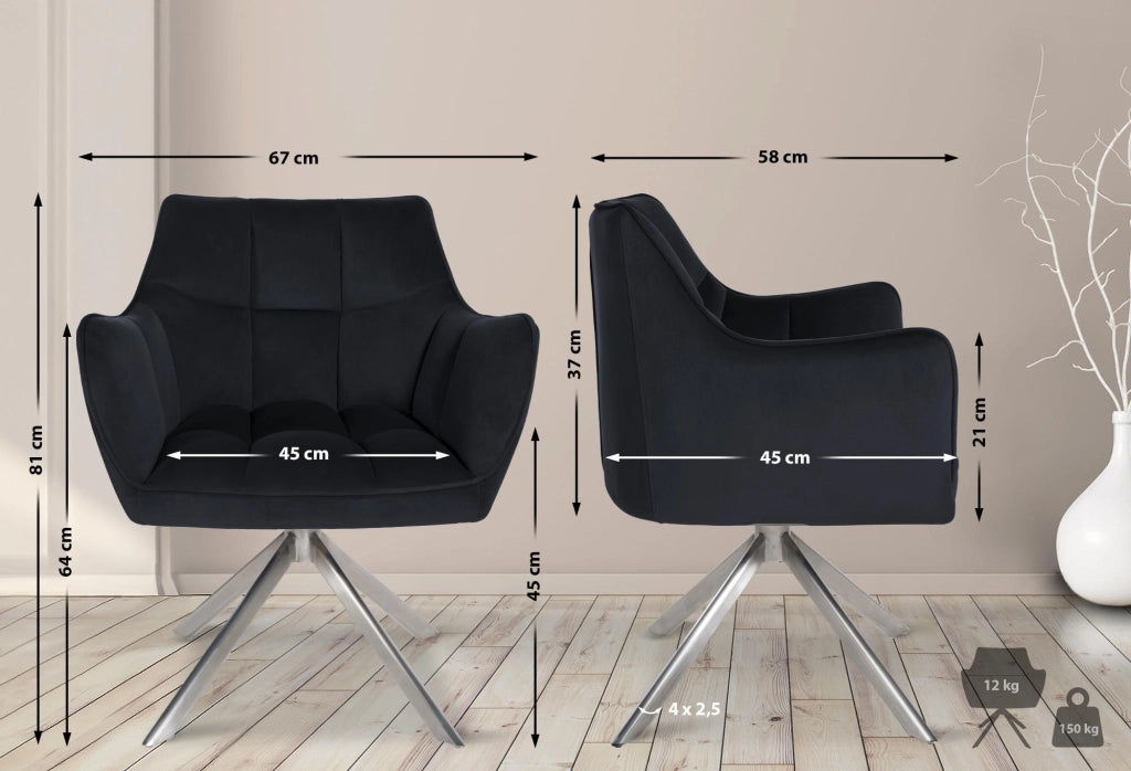 Sedia da pranzo Swing Copertura in velluto nero,acciaio inossidabile