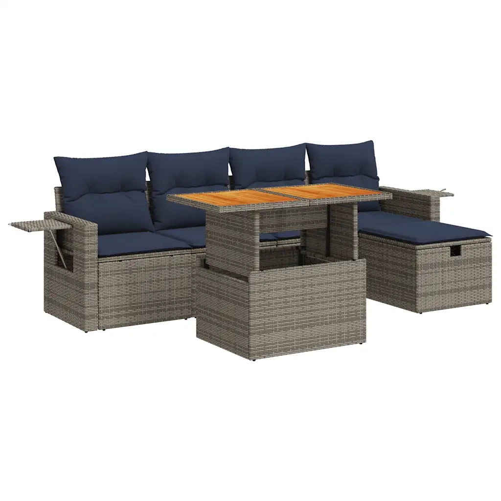 Set Divano da Giardino 6pz con Cuscini Grigio Polyrattan Acacia 3328027