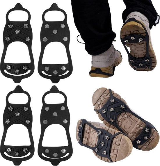 2 Pair di Tappi Antiscivolo - Stivali - Tappi - Stivali con 8 Denti - Adatti per Scarpe - Stivali - Adatti per Escursionismo - Corse - Camminate - Sport All'aperto - Nero - 26,5*11,3 cm - Taglia M - Dimensioni 30-40
