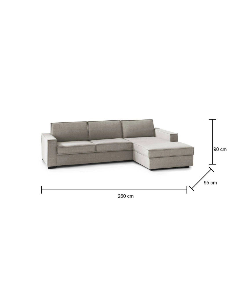 Assobasso, Divano Fisso con Penisola Sfoderabile Made in Italy, 260x95 cm Grigio Tortora\