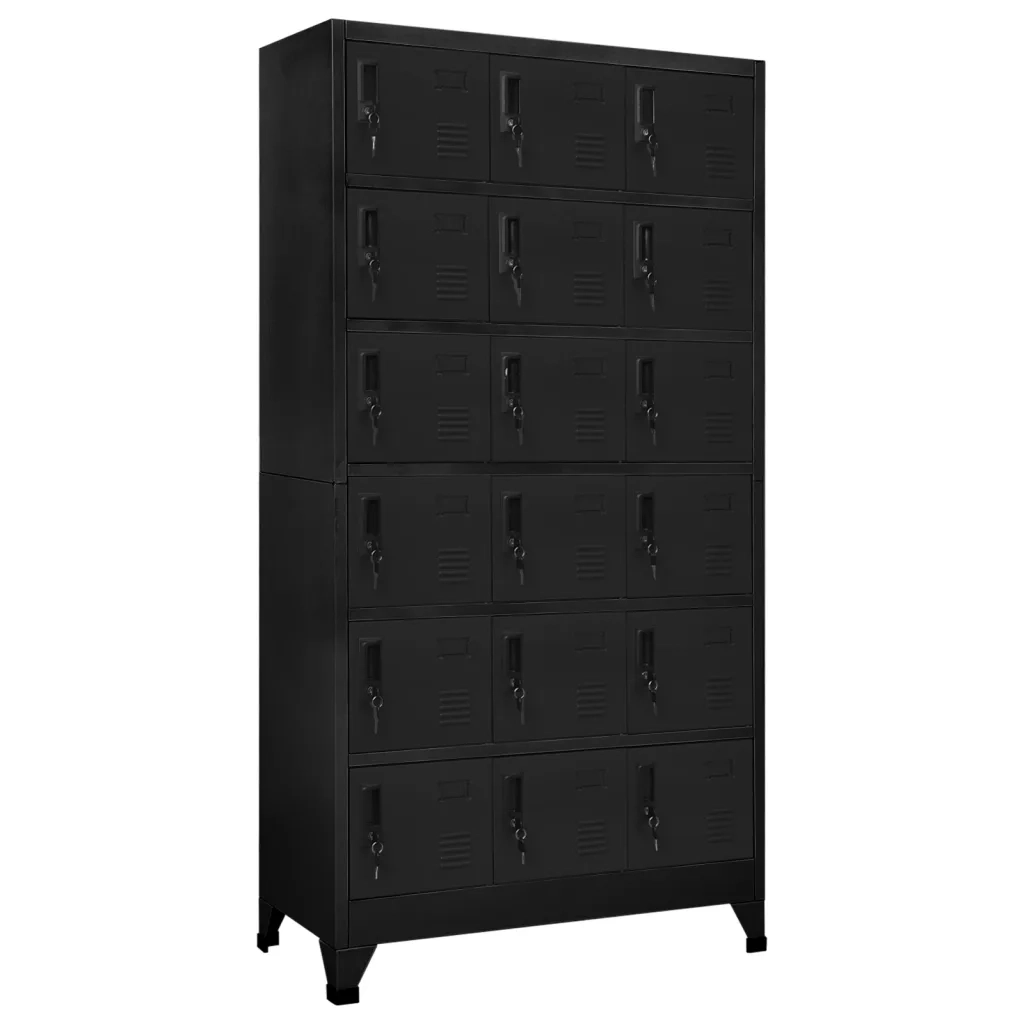 Armadietto contenitore moderno 90 x 40 x 180 cm 18 ante con serratura stile ufficio acciaio nero 02_0047040