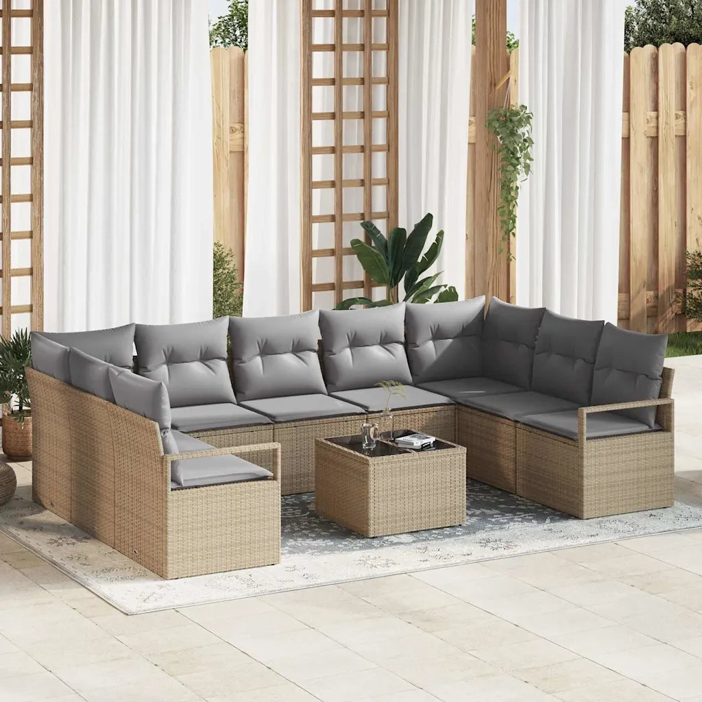Set di divani con cuscino 10 pcs Beige polyrattan 3346550