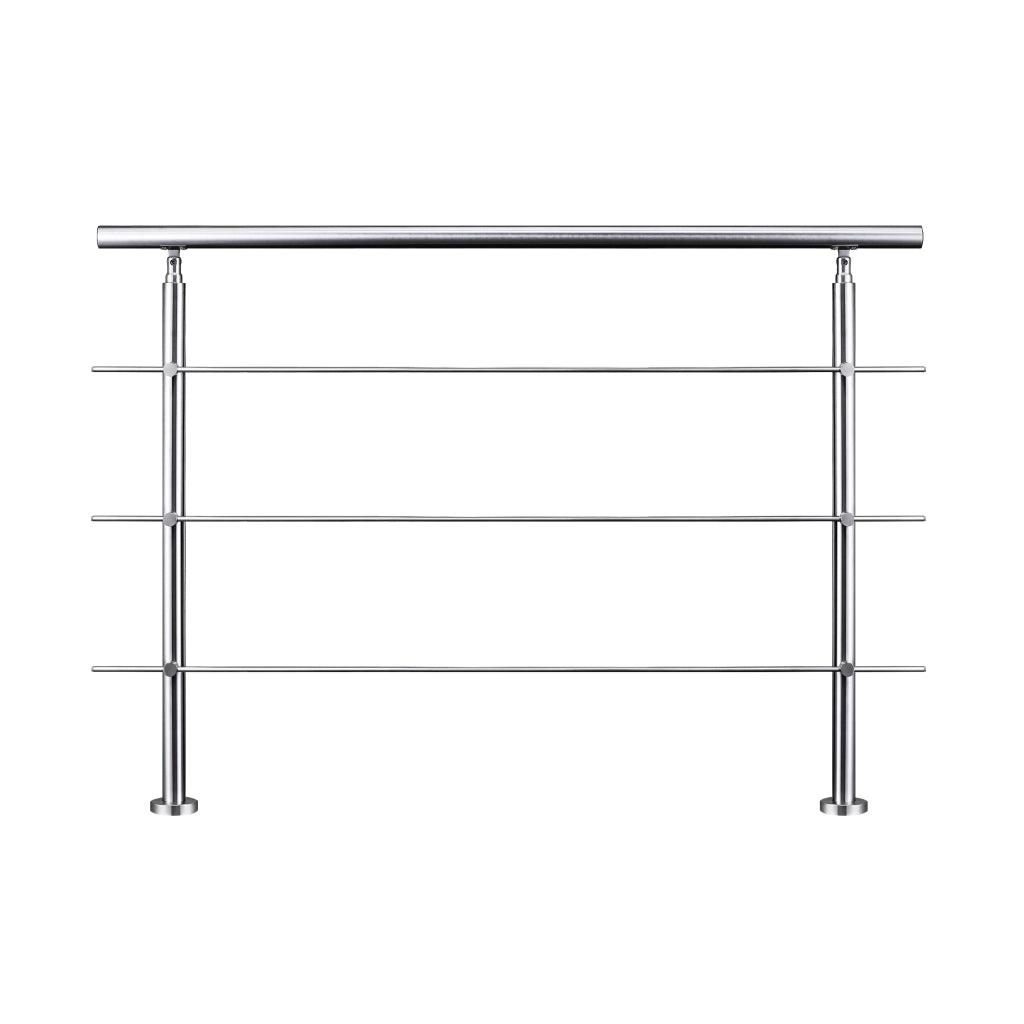 Ringhiera Balaustra Corrimano in acciaio inox spazzolato 150x106cm per interni ed esterni 3 barre trasversali