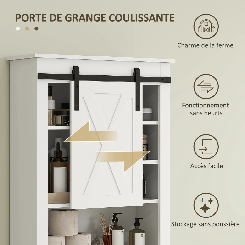 Mobile WC con porta scorrevole e 6 scomparti ¨C Zephmum ¨C Bianco