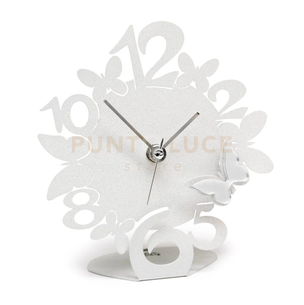 orologio sciame farfalline decorato Bianco in Ferro e polimetilmetacrilato 14x15cmh