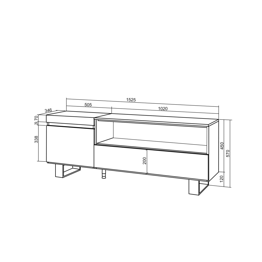 Mobile TV Soggiorno, 150x35x57cm, Per TV fino a 65", Design industriale, colore Rovere RF3297