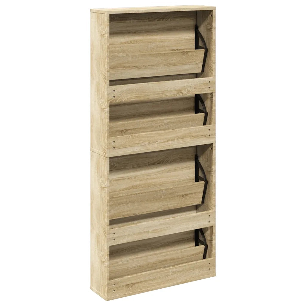 Scarpiera | Mobile per scarpe a 4 Strati con Specchio Rovere 63x17x134 cm