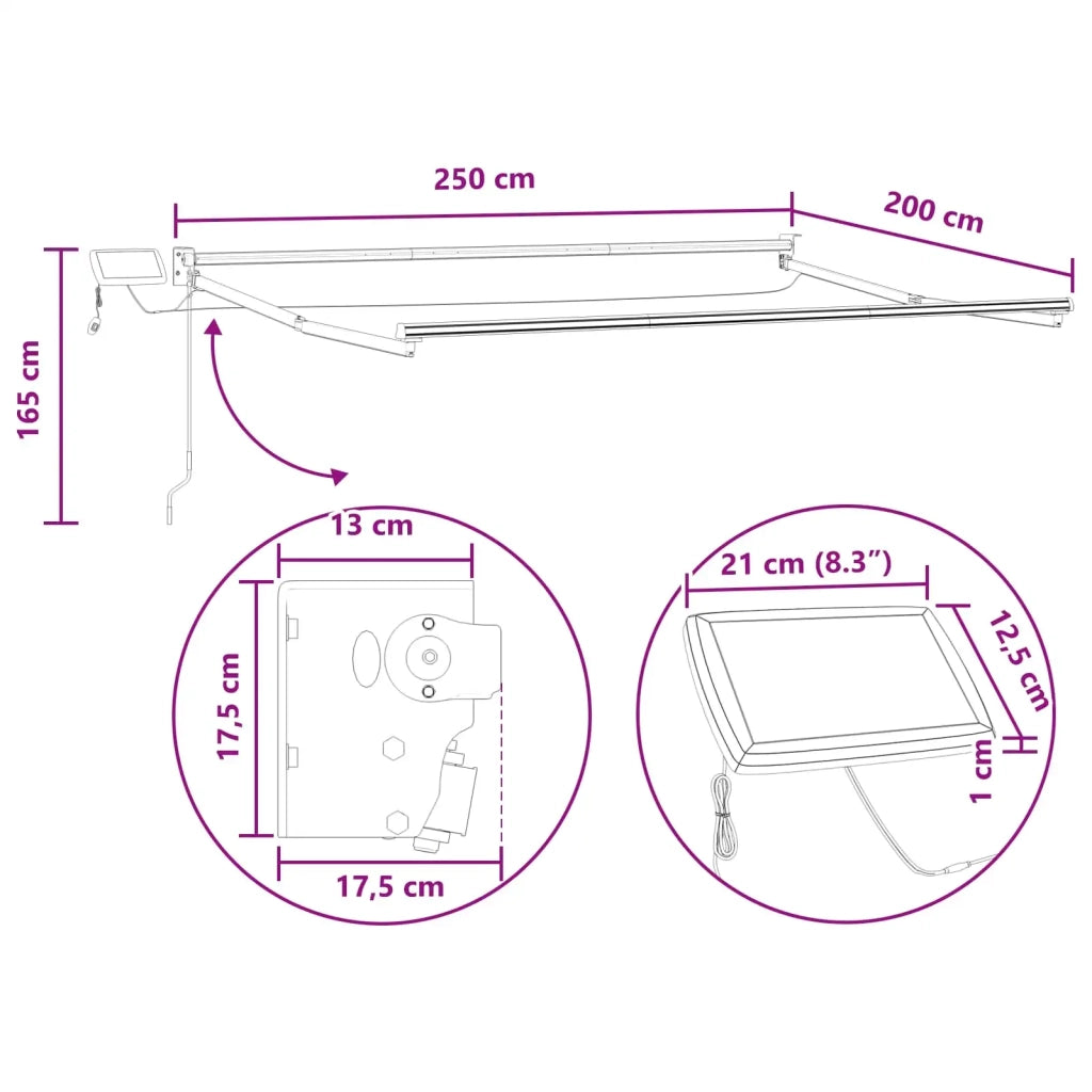 Tenda retrattile manuale con LED Grigio chiaro e bianco 3425556
