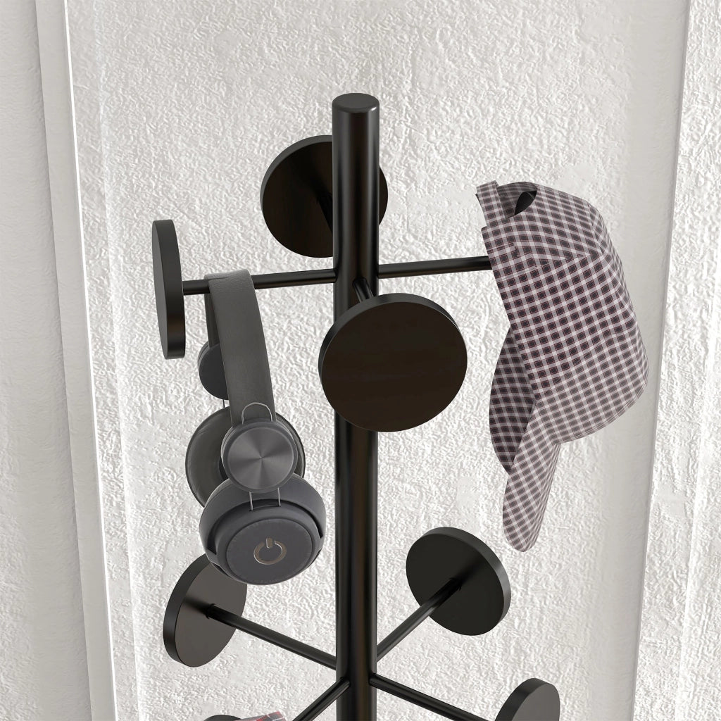 Appendiabiti da Terra Ø34x177 cm con Portaombrelli e 8 Ganci in Metallo Nero