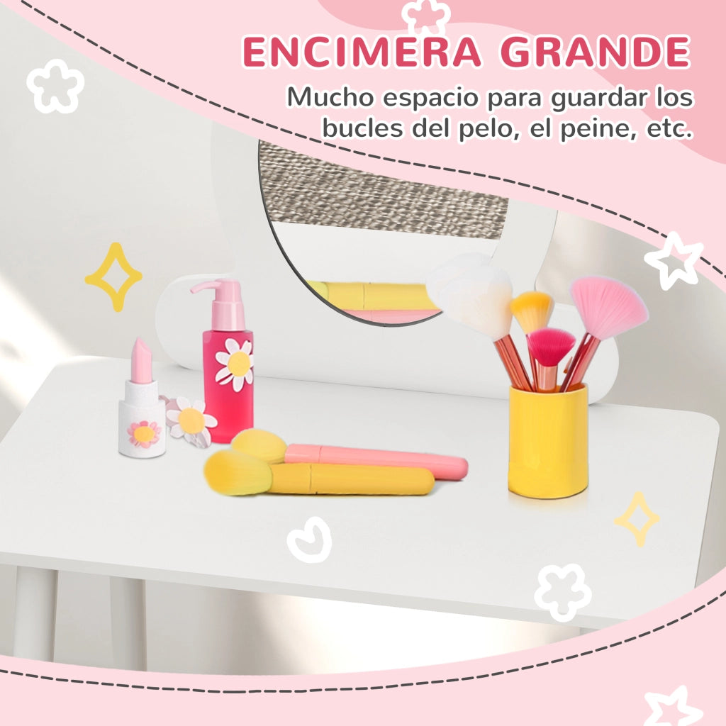 Toeletta Bambini con Specchio e Sgabello ¨C Xylo ¨C Bianco Semplice +3 Anni