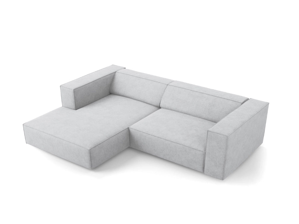 Cosmopolitan Design - Divano angolare sinistro "Arendal" 3 posti in ciniglia con effetto a coste grigio chiaro 