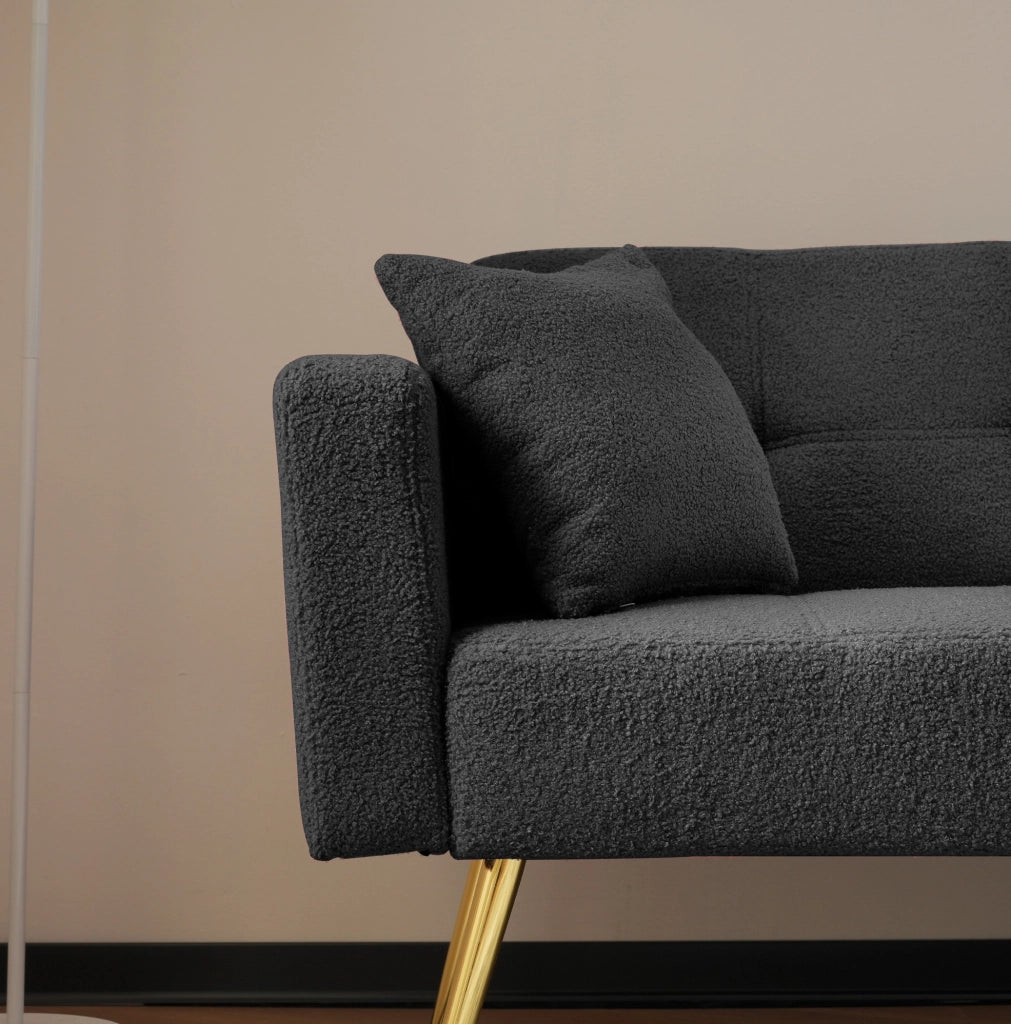 Divano letto 175x64x72 cm reclinabile con tasche laterali in sherpa grigio antico
