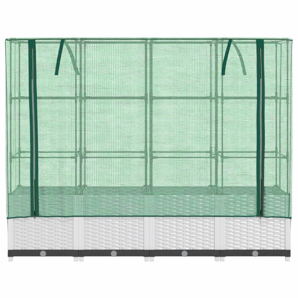 Aiuola rialzata/fioriera con copertura effetto rattan 160 x 40 x 138 cm bianco 02_0038752