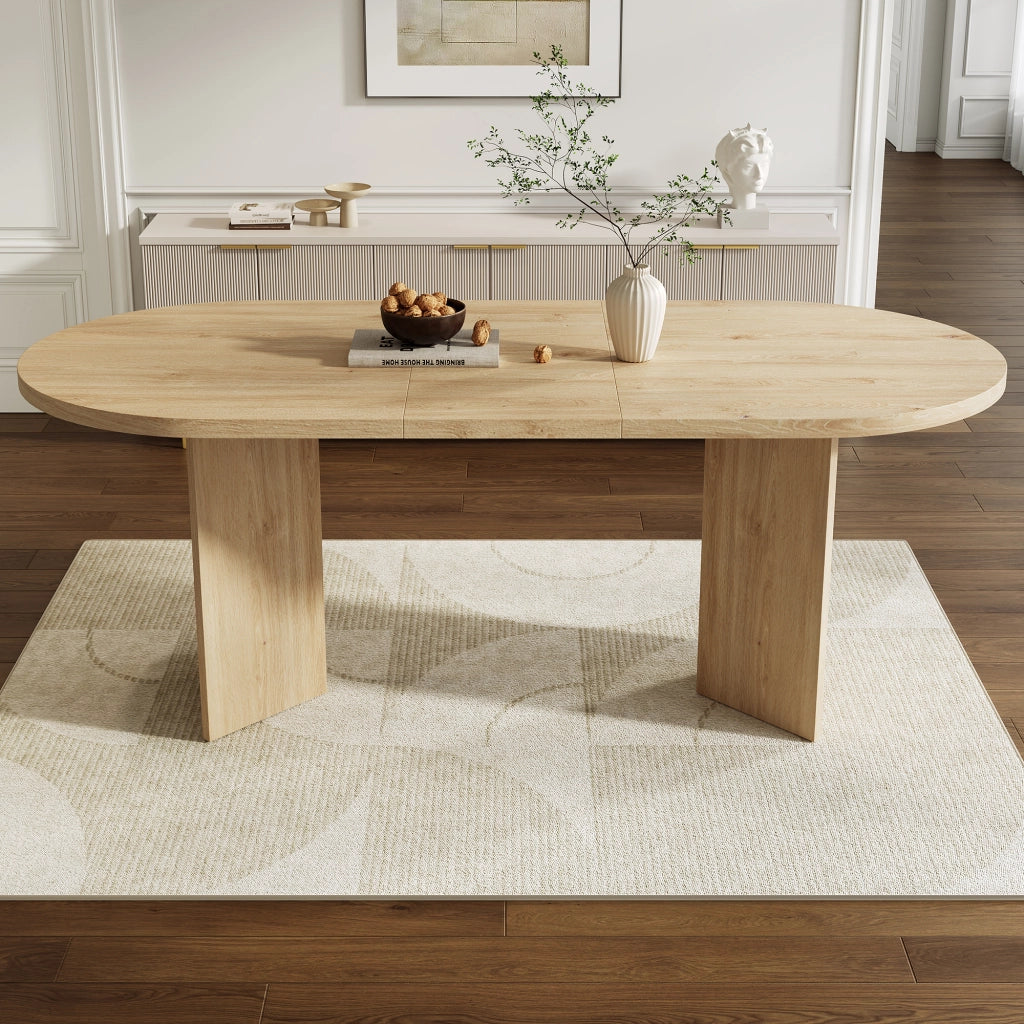 Tavolo da pranzo ovale 160x80x75 cm per 6-8 persone; piano spesso 18 mm con angoli arrotondati; MDF effetto rovere