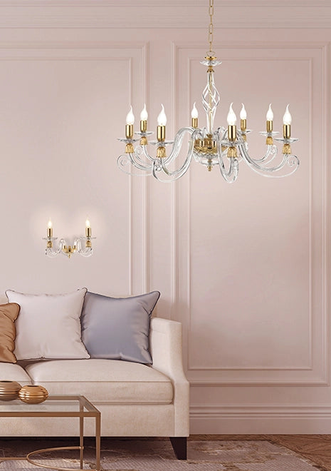 APPLIQUE 1306 2 LUCI TRASPARENTE E ORO ATTACCO E14 L.36CM