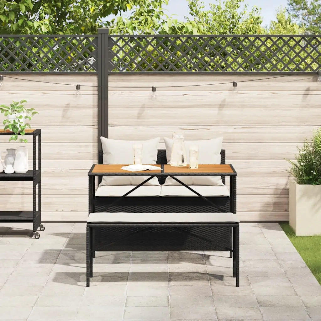 Set da Pranzo da Giardino 3 pz con Cuscini Nero in Polyrattan 4104190