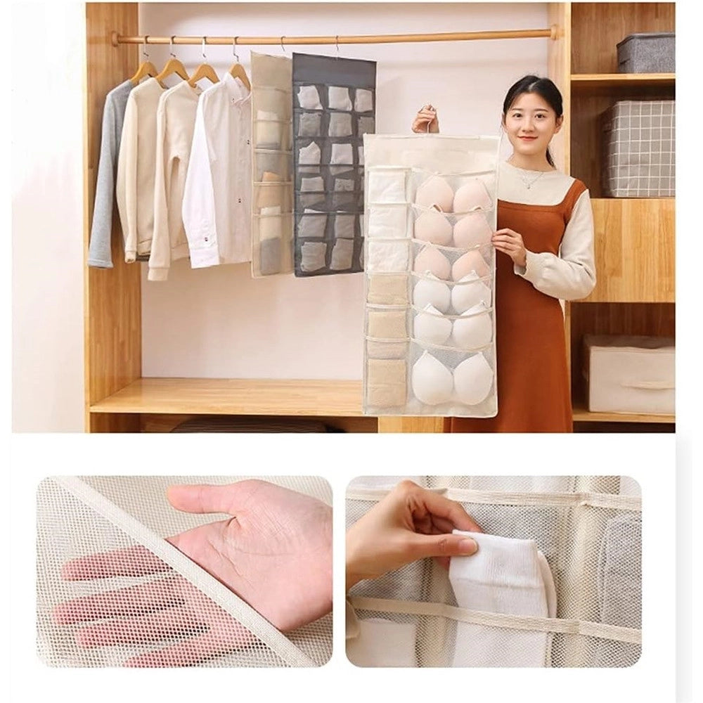 Trade Shop - Borsa Portaoggetti Da Parete Organizzatore Armadio Lavabile Con Gancio Metallo 30 Tasche -