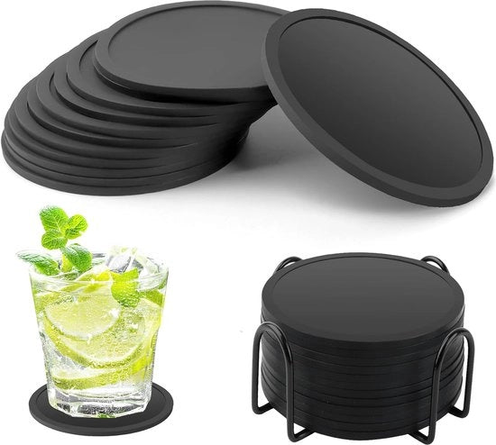 12 pezzi di supporti di silicone rotondi in nero, BPA liberi, supporti di silicone in nero con supporti, per barre, bicchieri, supporti, decorazioni da tavola, supporti
