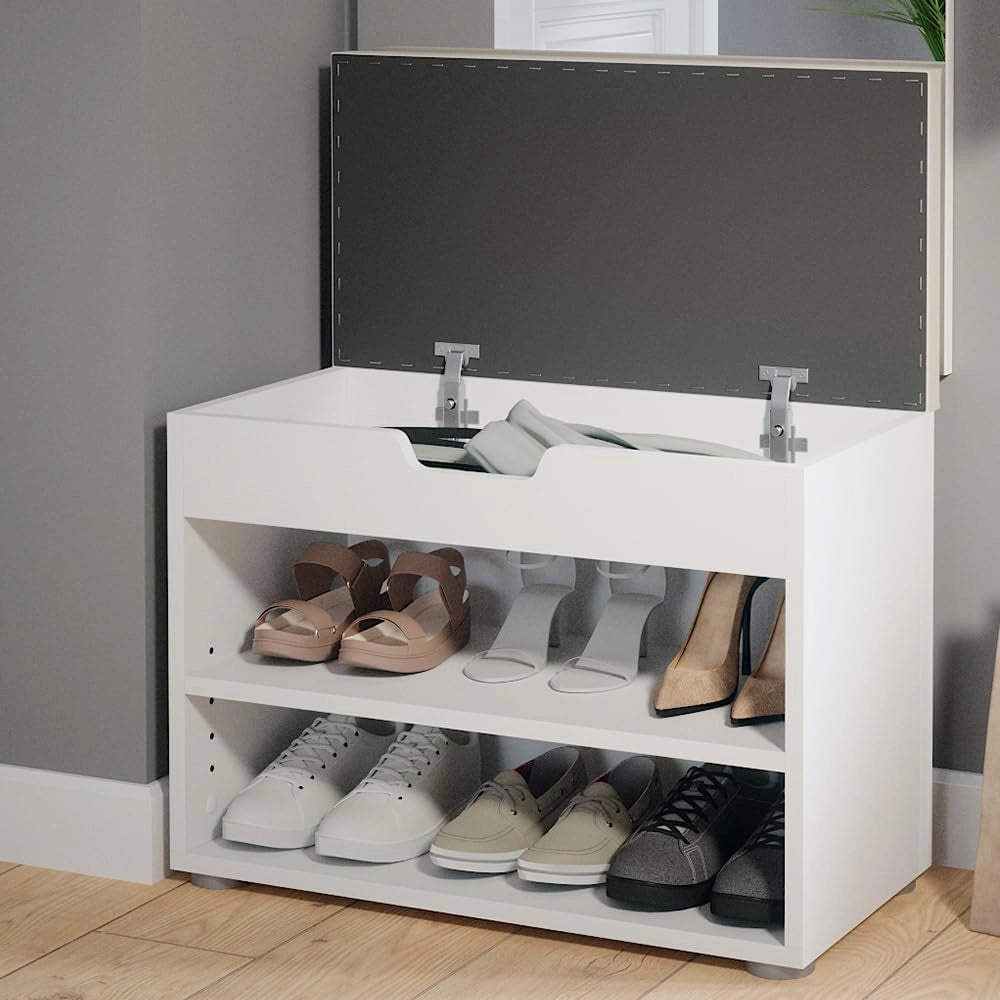 Vicco Panca scarpiera da ingresso Rolfe, Bianco, 60 x 45 cm, per la conservazione delle scarpe e compatibile con i mobili Rolfe