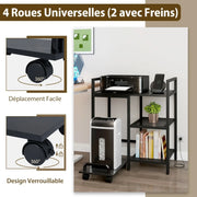 Printer Stand with Charging Station, 3-Tier Printer Table with Storage Shelves, Mobile Stand, Black