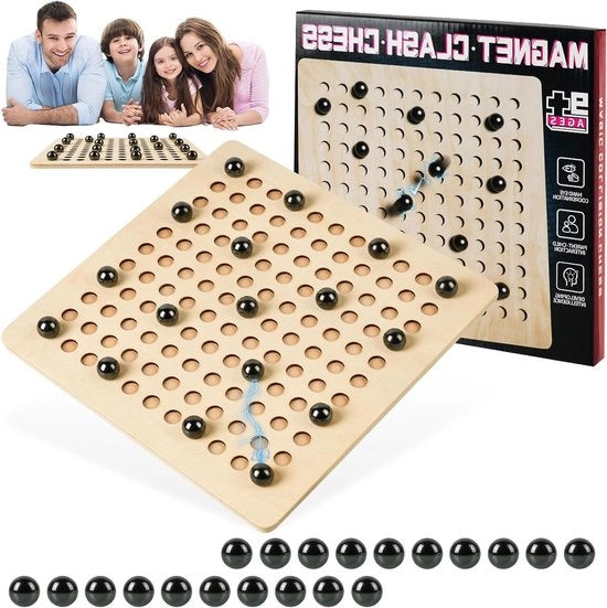 Schaakset per tavolo per partite a scacchi - 20 pietre magnetiche - tavolo da scacchi in legno - ideale per famiglie e feste.