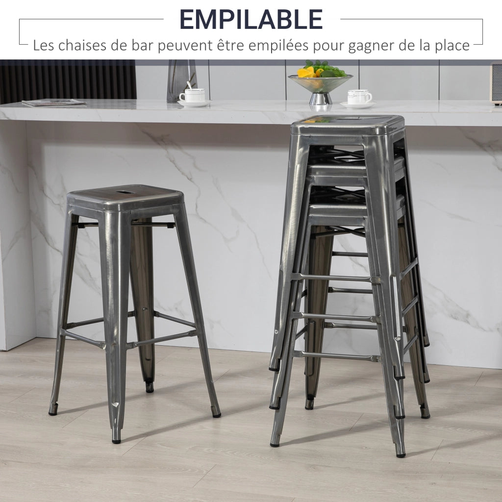 Sgabelli da Bar ¨C zephmum ¨C 4 Pezzi Metallico Grigio 76 cm