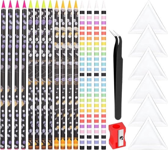 Penna per pittura con diamanti in cera con 24 pezzi - Set per accessori DIY - Penna per cera con rhinestelle - Creazione di gioielli - Attività di ricamo