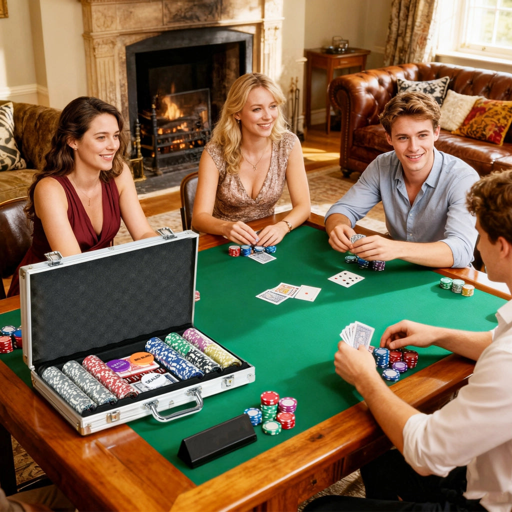 Set di Poker Completo con 300 Fiches e 2 Mazzi ¨C Minimal ¨C 3 Bottoni, Tappeto in Feltro, Colore Grigio