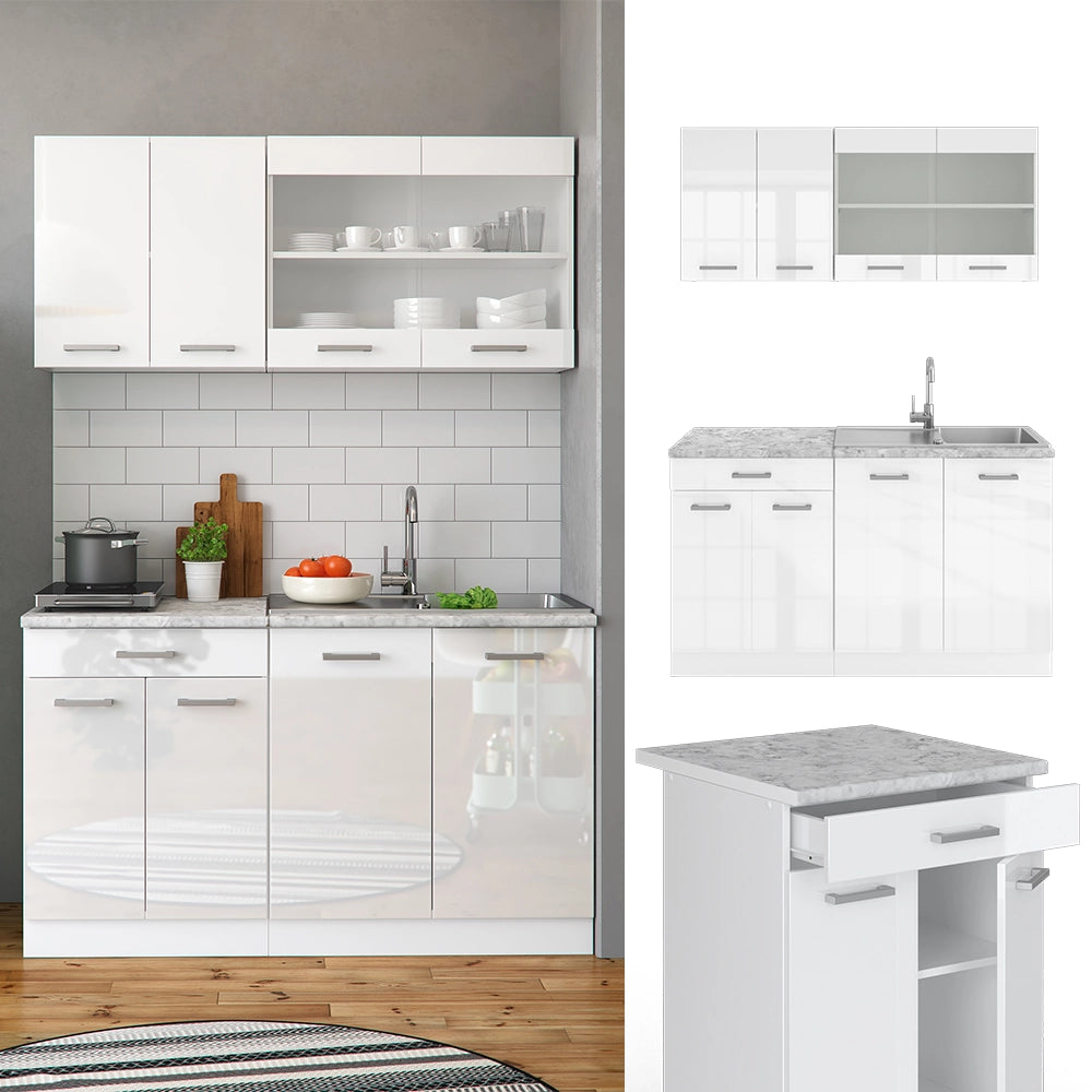 Vicco Cucina monoblocco Bianco 140 cm , PL Marmo