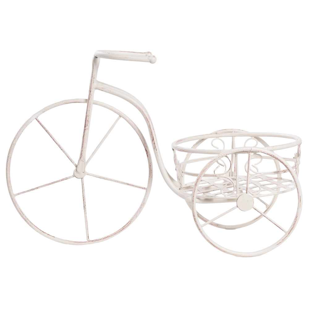 Fioriera a forma di bicicletta in ferro bianco sporco 52 x 26 x 35 cm Supporto per fiori da interno ed esterno