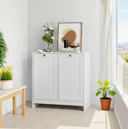 Armadio portabiancheria con 2 cesti rimovibili; struttura stabile in MDF e pannello truciolare; bianco