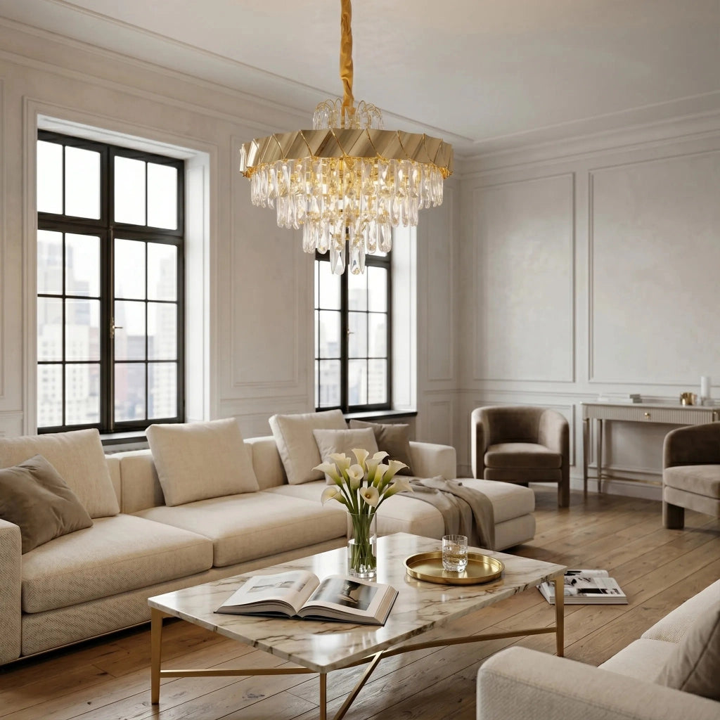 Lampada A Sospensione In Cristallo Swe076-cp 50cm Gold