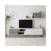 Mobile porta Tv Fiona 180X35,6X48 con mensola a parete colore bianco vintage cemento