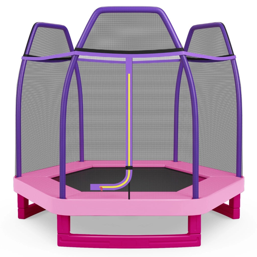 Tappeto elastico 223 cm con rete di sicurezza e cuscinetto a molle, Mini tappeto elastico per bambini Viola