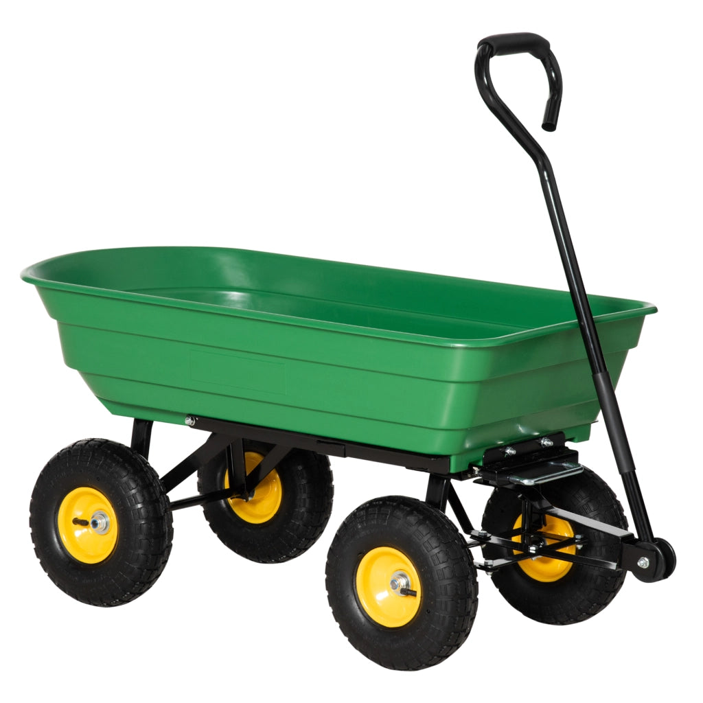 EasyComfort Carrello da Giardino 75L in Acciaio e PP con Vasca ribaltabile e Maniglia, 109x52x94 cm, Verde