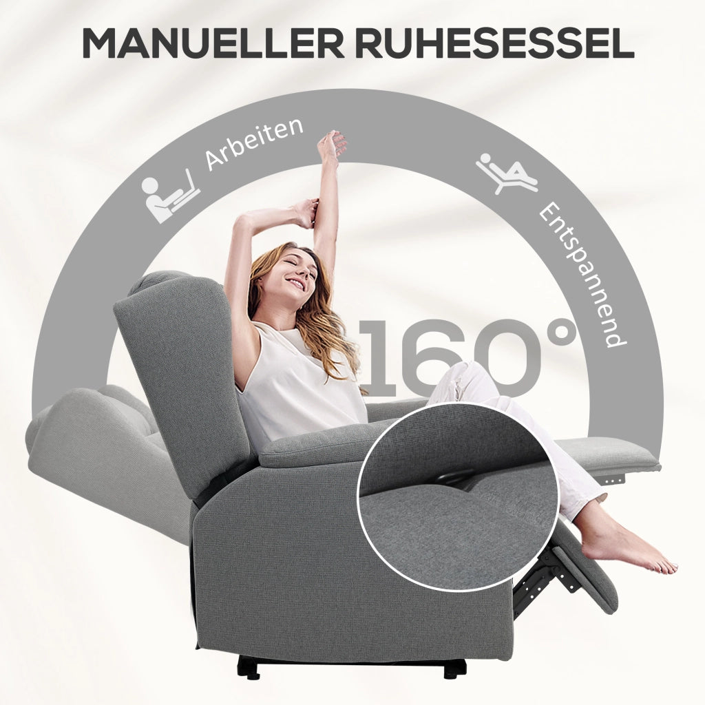 Poltrona reclinabile con poggiapiedi, Design minimalista, in Lino, Grigio scuro