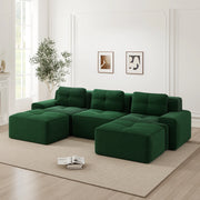 Divano Modulare Cloud 3 Posti con Ottoman ¨C MINIMAL ¨C Verde, Velluto a Coste, Angolare